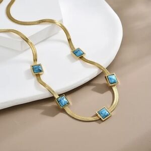 18K Gold Plated Blue Turqouise Snake Chain Necklace